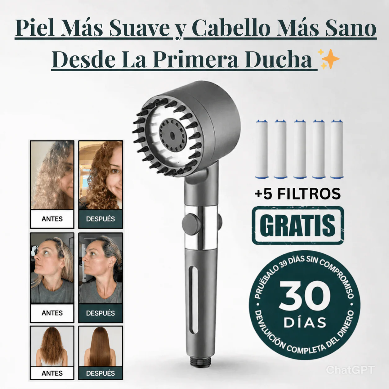 Cabezal De Ducha Con Filtro Antical y Anticloro Para Cuidar Tu Piel y Tu Cabello.